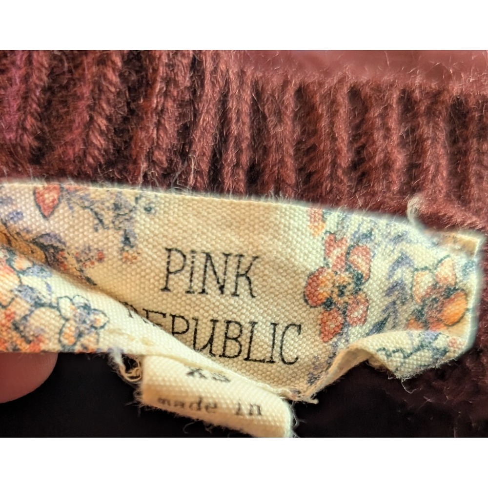 Pink Republic Burgundy Ribbed Knit Tie Front Sweater Long Sleeve Women's XS - Picture 11 of 12